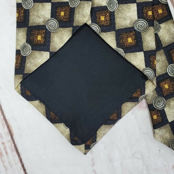 Rare Design Siena Collezione Brown Square Circle Imported Fabric All Silk Tie - Picture 6 of 11